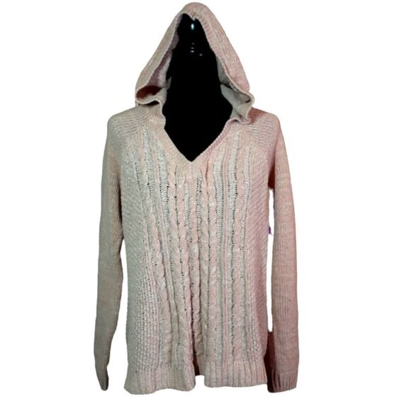 SO Tunic Hoodie‎ Soft Cable Knit Dusty Rose Stretchy sz XL NWOT - Picture 1 of 12